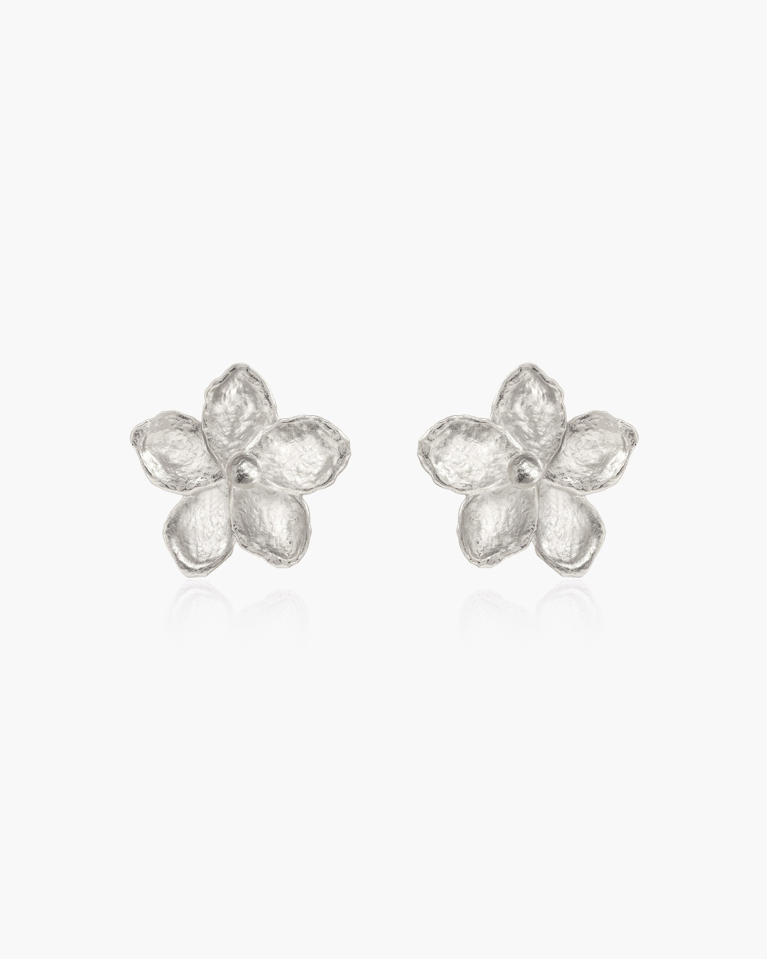 Textured Floral Earrings in Silver